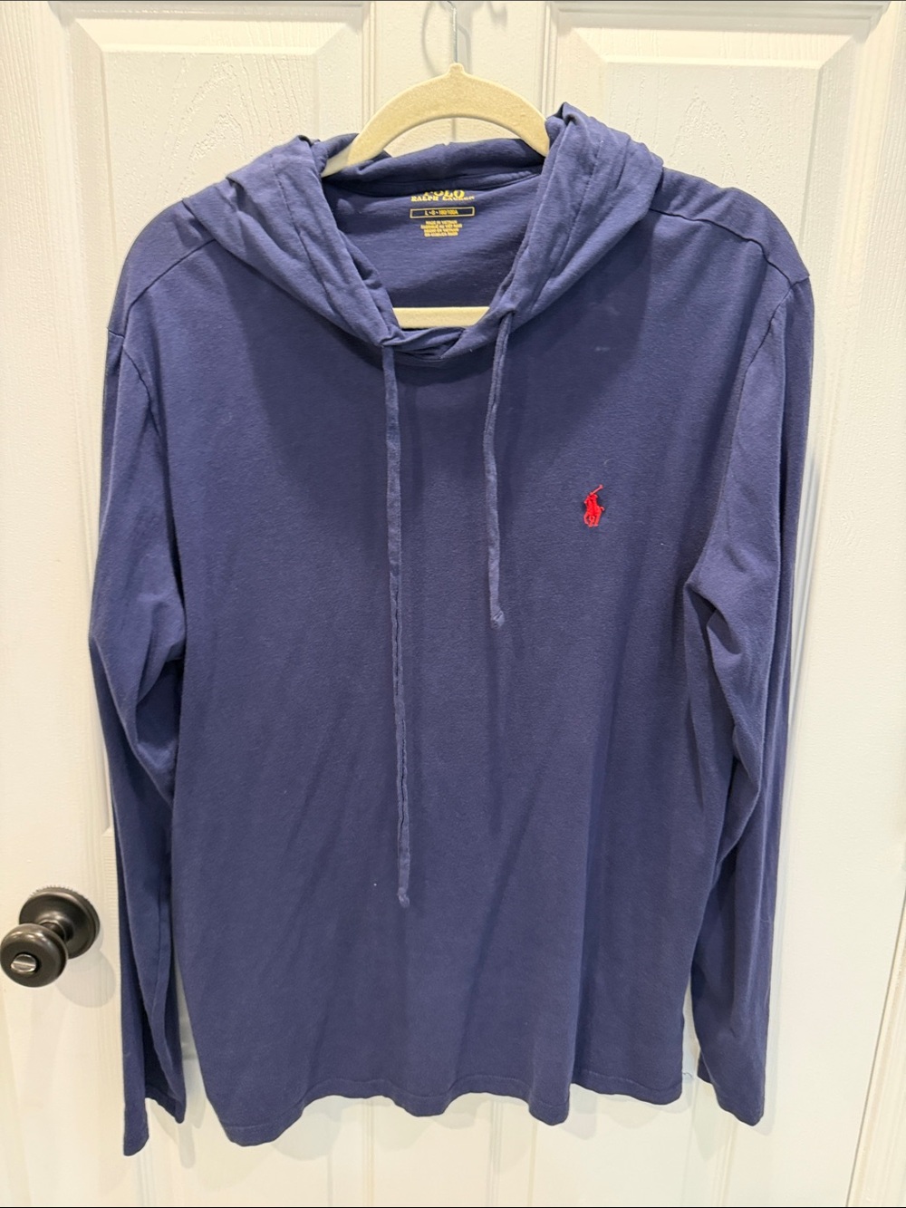 Polo by Ralph Lauren Men's Indigo Long-Sleeve Hooded Shirt with Red Pony in Navy